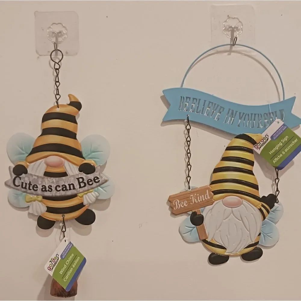 3 for 26 - Cute as can Bee Gnome wind chime & Beelieve in Yourself Hanging Sign